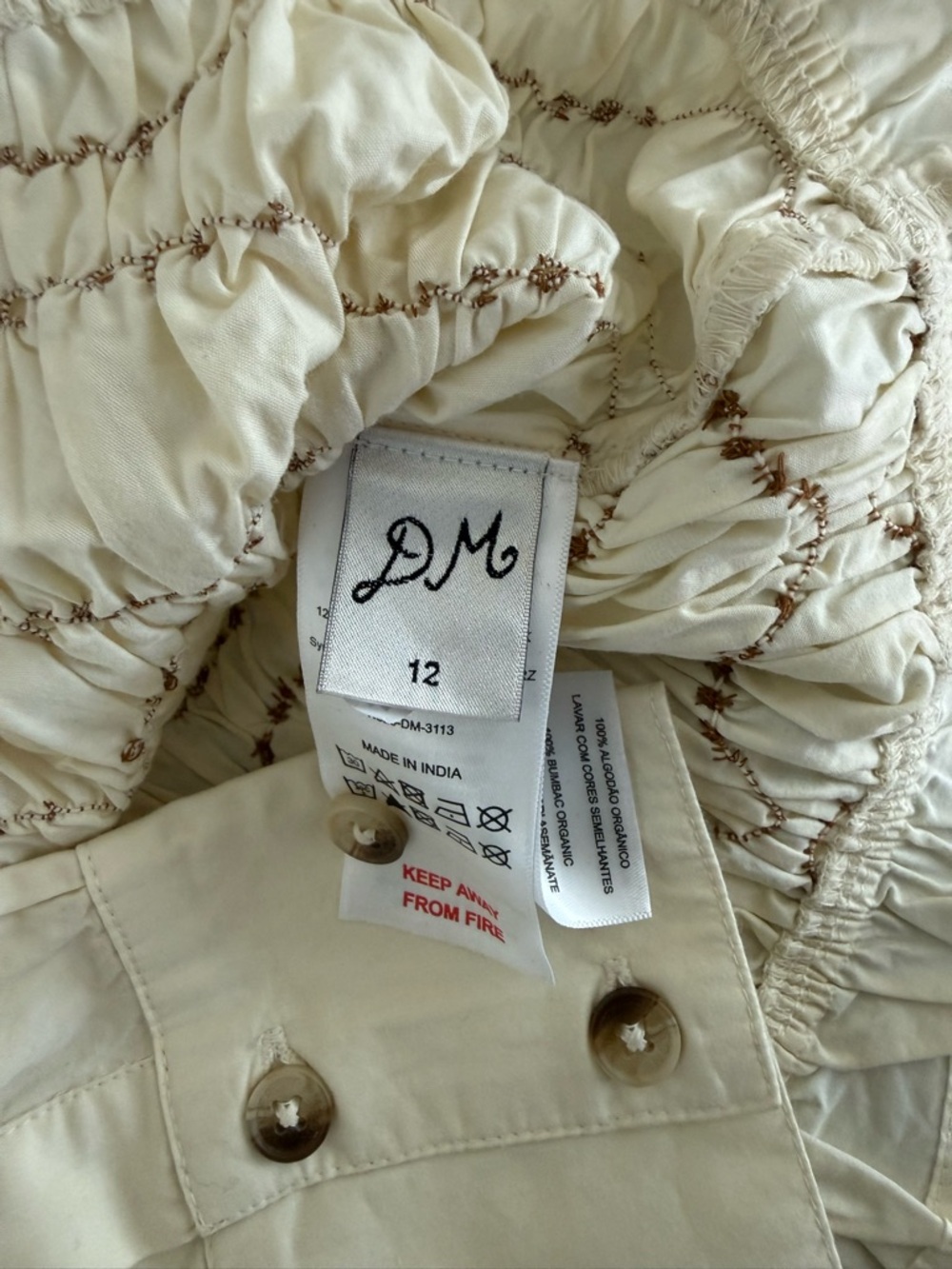 Damson Madder Natural Elliana Smocked Organic Cotton Cardigan - Picture 9 of 10
